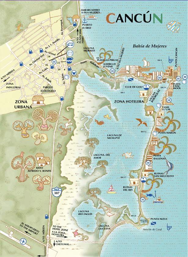 Mapa de las Playas Cancún